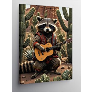 Kanvas Tablo Akustik Gitar Çalan Rakun 70x100 cm