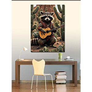 Kanvas Tablo Akustik Gitar Çalan Rakun 70x100 cm