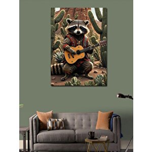 Kanvas Tablo Akustik Gitar Çalan Rakun 70x100 cm