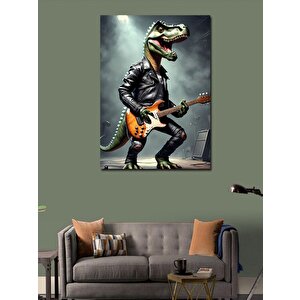 Kanvas Tablo Elektro Gitar Çalan Dinozor
