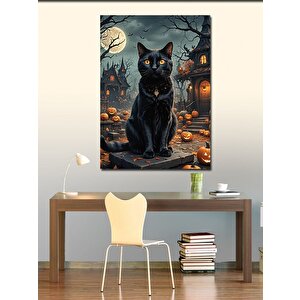Kanvas Tablo Siyah Kedi Ve Retro Binalar 70x100 cm