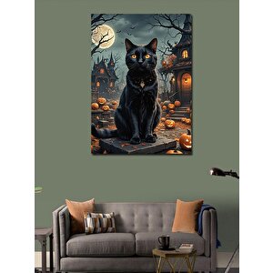 Kanvas Tablo Siyah Kedi Ve Retro Binalar 100x140 cm