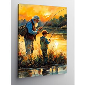 Kanvas Tablo Balık Tutan Dede Ve Torun 70x100 cm