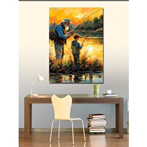 Kanvas Tablo Balık Tutan Dede Ve Torun 70x100 cm