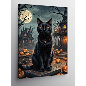 Kanvas Tablo Siyah Kedi Ve Retro Binalar