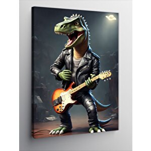 Kanvas Tablo Elektro Gitar Çalan Dinozor