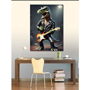 Kanvas Tablo Elektro Gitar Çalan Dinozor
