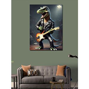 Kanvas Tablo Elektro Gitar Çalan Dinozor