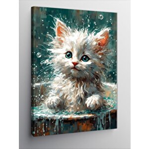 Kanvas Tablo Duş Yapan Beyaz Kedi 100x140 cm