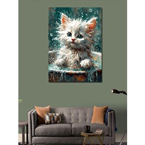Kanvas Tablo Duş Yapan Beyaz Kedi 100x140 cm