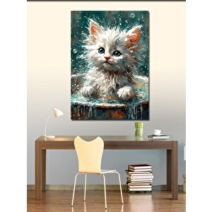 Kanvas Tablo Duş Yapan Beyaz Kedi