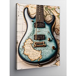 Kanvas Tablo Harita Desenli Elektro Gitar