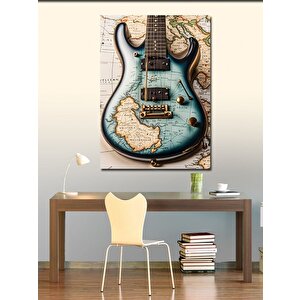 Kanvas Tablo Harita Desenli Elektro Gitar