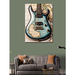 Kanvas Tablo Harita Desenli Elektro Gitar