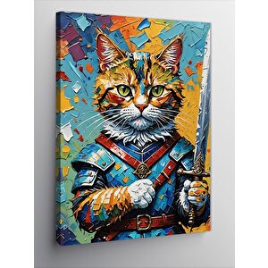 Kanvas Tablo Elinde Kılıç Olan Kedi