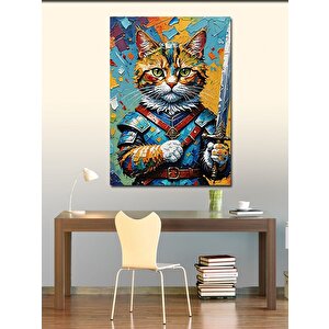 Kanvas Tablo Elinde Kılıç Olan Kedi