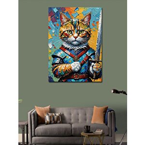 Kanvas Tablo Elinde Kılıç Olan Kedi