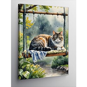 Kanvas Tablo Salıncaktaki Sevimli Kedi 100x140 cm