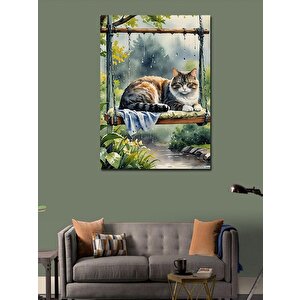 Kanvas Tablo Salıncaktaki Sevimli Kedi 100x140 cm