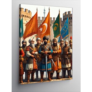 Kanvas Tablo Osmanlı Dönemi Sancaklar Ve Askerler 100x140 cm