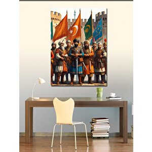 Kanvas Tablo Osmanlı Dönemi Sancaklar Ve Askerler 100x140 cm