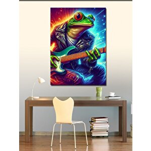 Kanvas Tablo Elektro Gitar Çalan Kurbağa