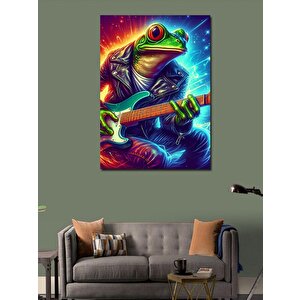 Kanvas Tablo Elektro Gitar Çalan Kurbağa