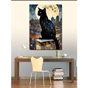 Kanvas Tablo Siyah Kedi Ve Binalar