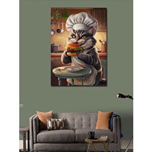 Kanvas Tablo Obur Kedi Ve Hamburger