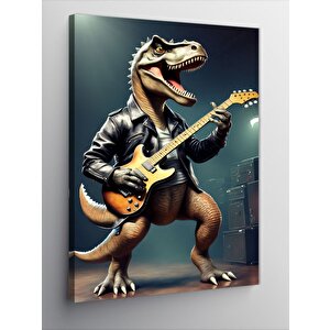 Kanvas Tablo Elektro Gitar Çalan Dinozor