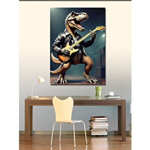 Kanvas Tablo Elektro Gitar Çalan Dinozor 70x100 cm