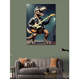 Kanvas Tablo Elektro Gitar Çalan Dinozor 70x100 cm