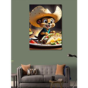 Kanvas Tablo Taco Tako Yiyen Sevimli Sincap 70x100 cm