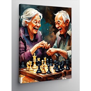 Kanvas Tablo Satranç Oynayan Yaşlı Çift