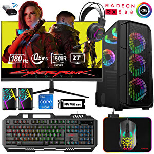 Xsr526 I5 12400f 16gb Ram 512gb M.2 Nvme Ssd 8gb Rx580 27"curved 180hz Oyun Bilgisayarı