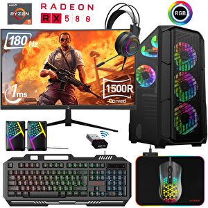 Xsr466 Ryzen 5 5600 16gb Ram 256gb M.2 Nvme Ssd 8gb Rx580 Ekran Kartı 24"curved 180hz Oyun Bilgisayarı