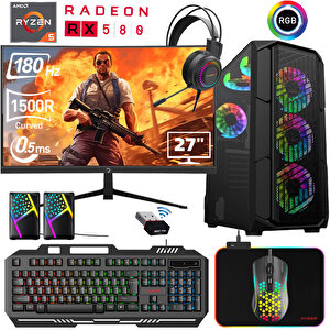 Xsr461 I5 10400f 16gb Ram 512gb M.2 Nvme Ssd 8gb Rx580 Ekran Kartı 27"curved 180hz Oyun Bilgisayarı