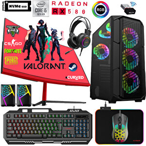 Xsr456 I5 10400f 16gb Ram 512gb M.2 Nvme Ssd 8gb Rx580 Ekran Kartı 23.8" Curved Oyun Bilgisayarı