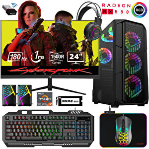 Xsr500 Ryzen 7 5700x 32gb Ram 512gb M.2 Nvme Ssd 8gb Rx580 24"curved 180hz Oyun Bilgisayarı