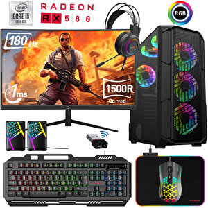 Xsr458 I5 10400f 16gb Ram 256gb M.2 Nvme Ssd 8gb Rx580 Ekran Kartı 24"curved 180hz Oyun Bilgisayarı