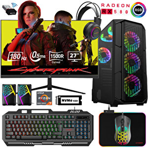 Xsr503 Ryzen 7 5700x 16gb Ram 1tb M.2 Nvme Ssd 8gb Rx580 27"curved 180hz Oyun Bilgisayarı