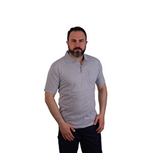 Polo Yaka Kısa Kol Penye İş Tişörtü - Cepli - Gri M