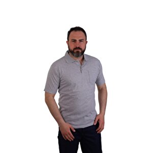 Polo Yaka Kısa Kol Penye İş Tişörtü - Cepli - Gri XL