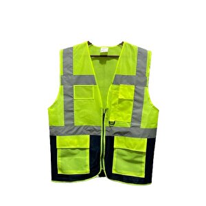 Mühendis Tipi Reflektörlü Çift Renk İkaz Yeleği (sarı-lacivert) 2XL