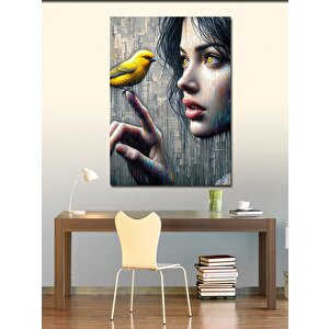 Kanvas Tablo Sarı Kuş Ve Kız 100x140 cm