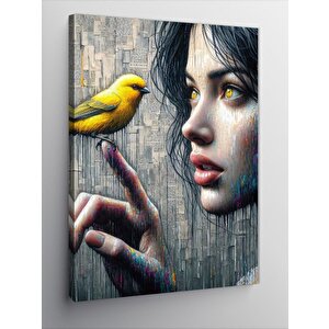 Kanvas Tablo Sarı Kuş Ve Kız 70x100 cm