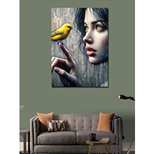 Kanvas Tablo Sarı Kuş Ve Kız 70x100 cm