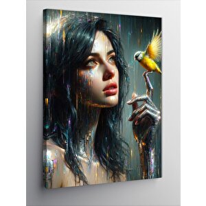 Kanvas Tablo Sarı Kuş Ve Kadın 100x140 cm