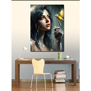 Kanvas Tablo Sarı Kuş Ve Kadın