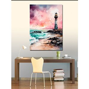 Kanvas Tablo Pembe Gökyüzü Ve Deniz Feneri